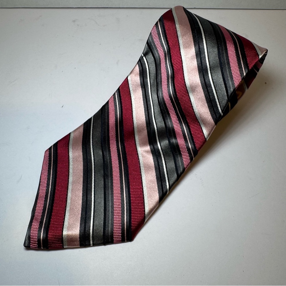 Michael Kors Men's Pink and Gray Striped Neck‎ Tie 100% Silk Made in the USA
